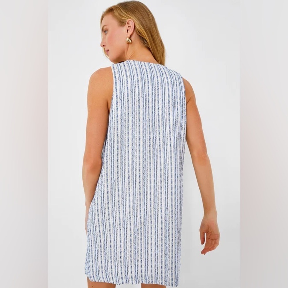 NWT Pomander Place Bianca Tweed Shift Dress Blue Cream Size S Tuckernuck - Picture 4 of 12